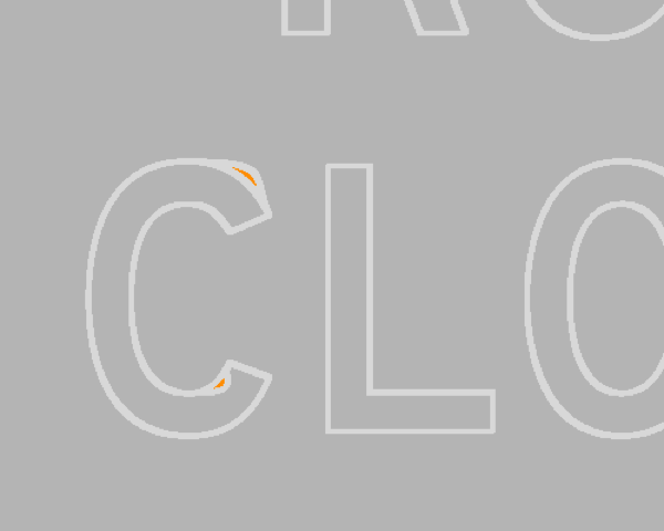 Diff crop highlighting both unwanted bumps on the letter C in orange